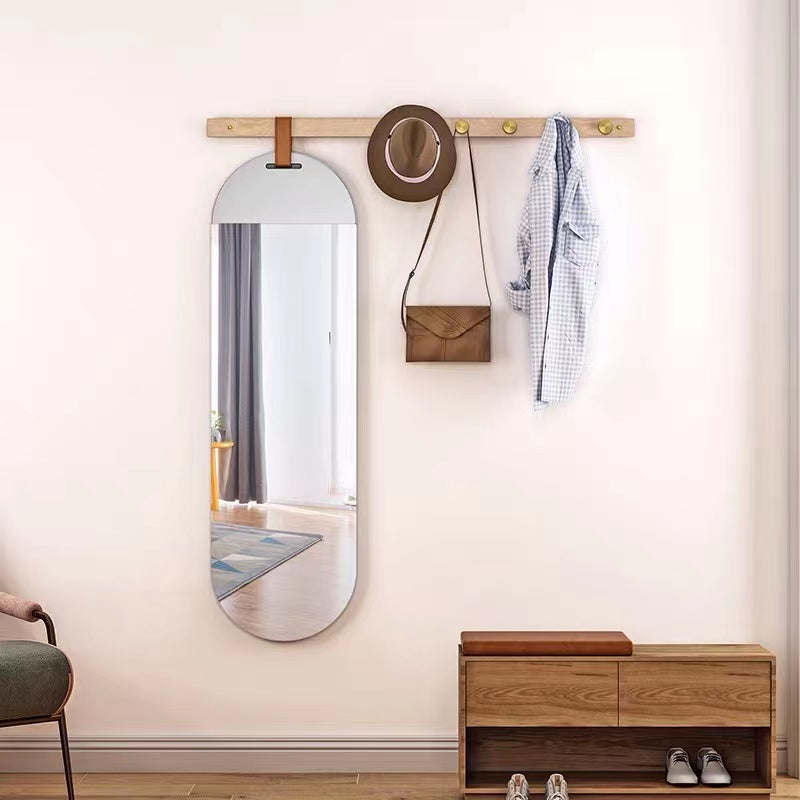 Bhavika Walnut Wood Wall Hook With Mirror Set - 4 Seasons Home Gadgets