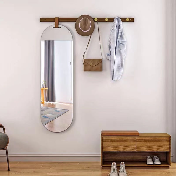 Bhavika Walnut Wood Wall Hook With Mirror Set - 4 Seasons Home Gadgets