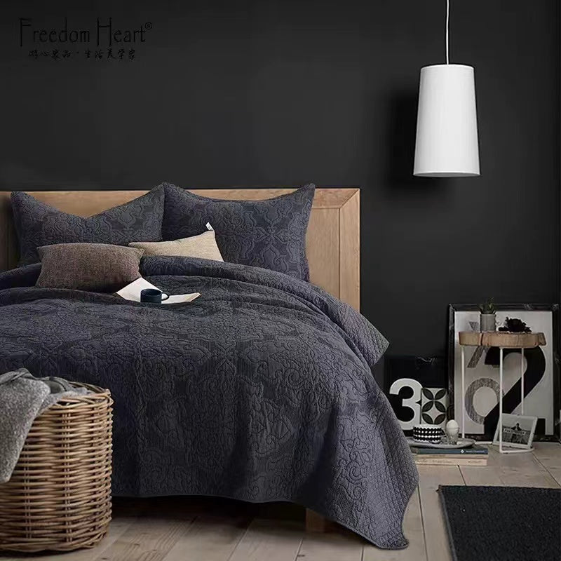 Black Standard Cotton 3 Piece Coverlet - 4 Seasons Home Gadgets