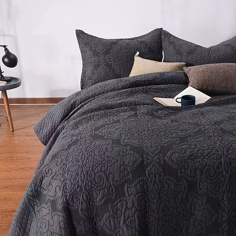 Black Standard Cotton 3 Piece Coverlet - 4 Seasons Home Gadgets