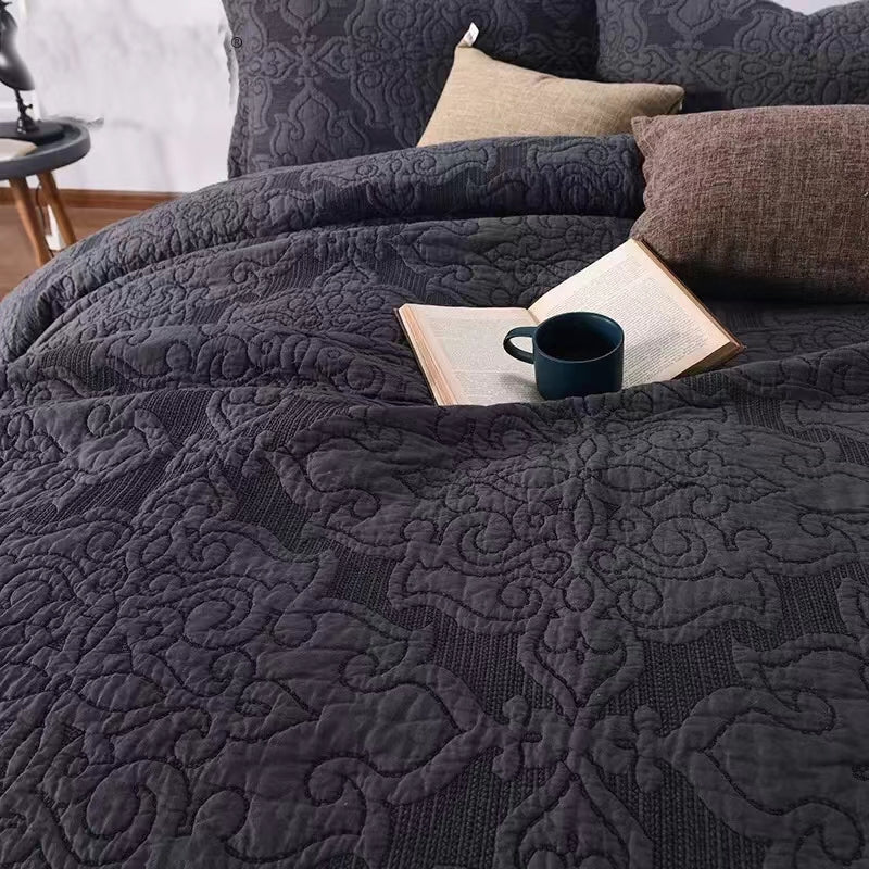 Black Standard Cotton 3 Piece Coverlet - 4 Seasons Home Gadgets