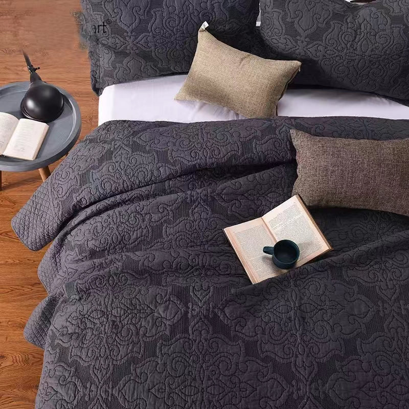 Black Standard Cotton 3 Piece Coverlet - 4 Seasons Home Gadgets