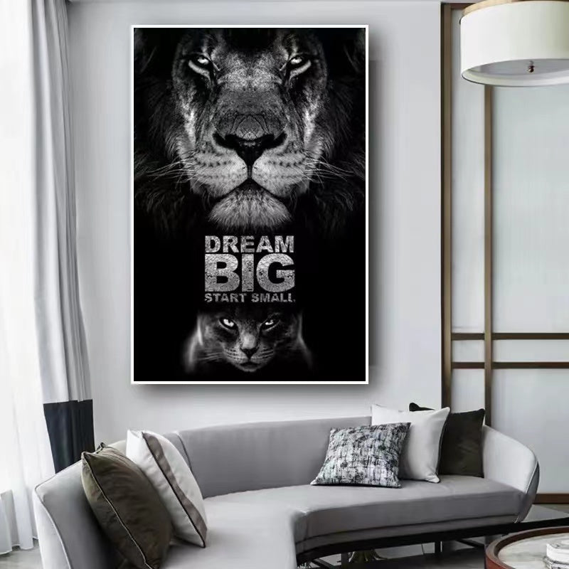 Black White Lion Dream Big Start Small Motivational Quote Wall Art - 4 Seasons Home Gadgets