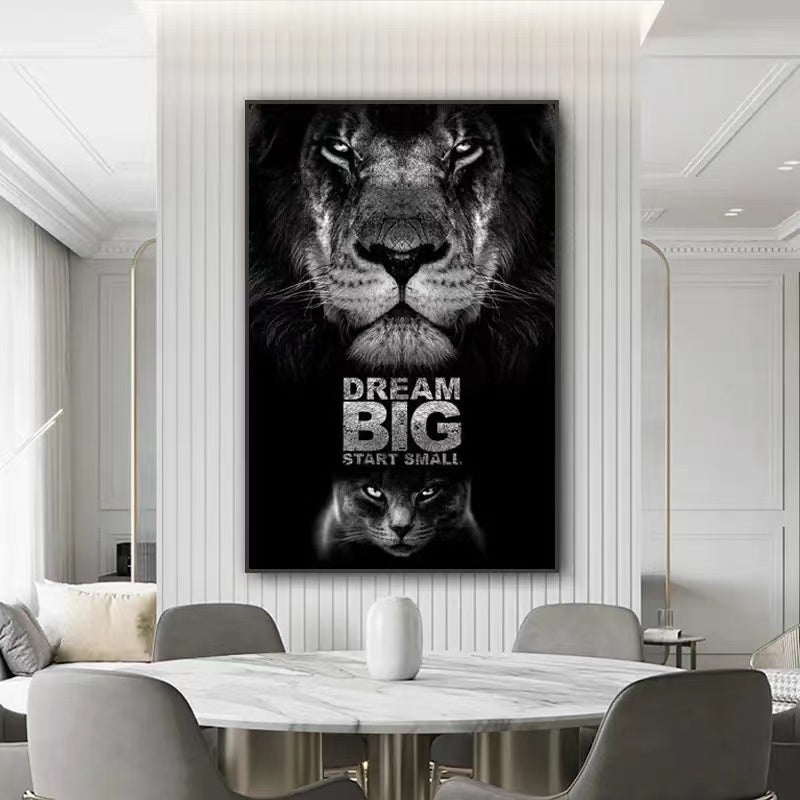 Black White Lion Dream Big Start Small Motivational Quote Wall Art - 4 Seasons Home Gadgets