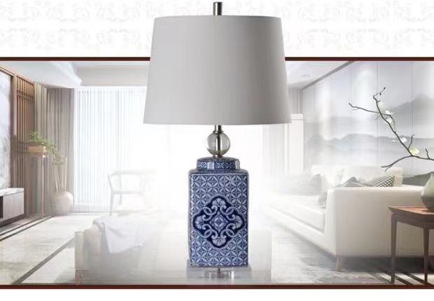 Blue White Porcelain Pillar Table Lamp - 4 Seasons Home Gadgets