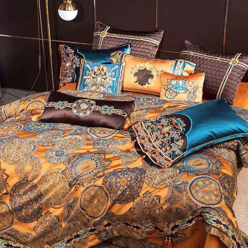 Bohemian Orange Microfiber Reversible 4-12 Piece Quilt Set - 4 Seasons Home Gadgets