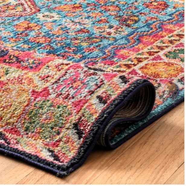 Bohemian Power Loom Performance Blue Rug - 4 Seasons Home Gadgets