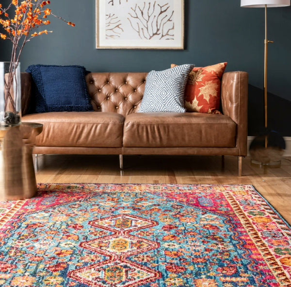 Bohemian Power Loom Performance Blue Rug - 4 Seasons Home Gadgets