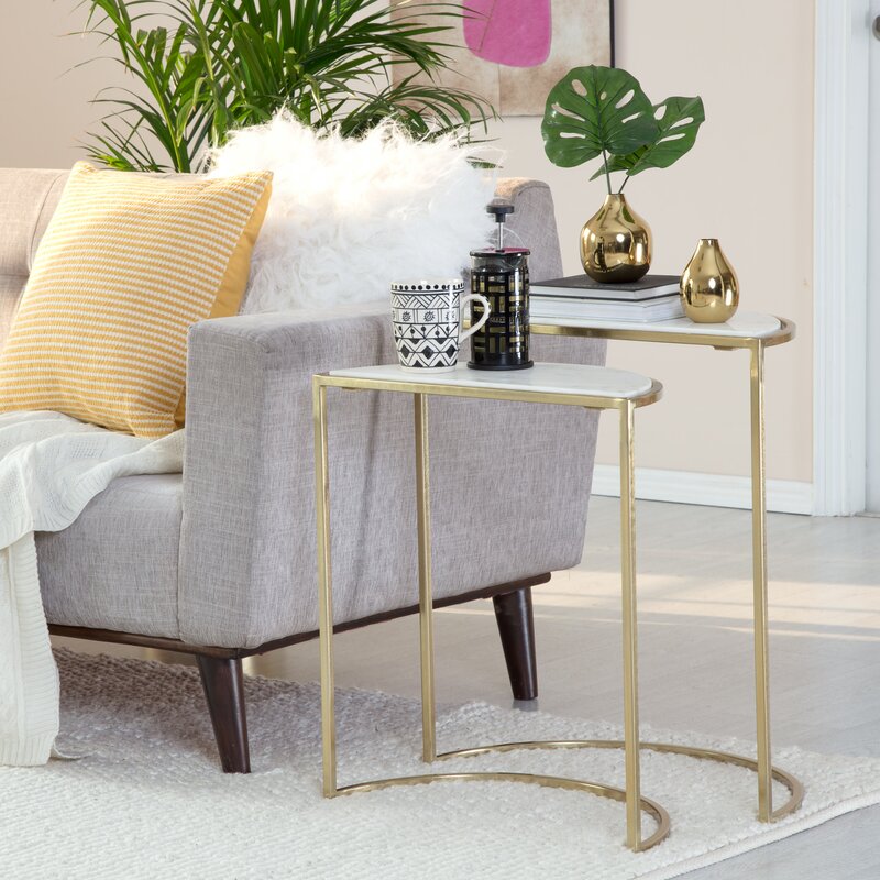 Brass Marble C  End Table Set - 4 Seasons Home Gadgets