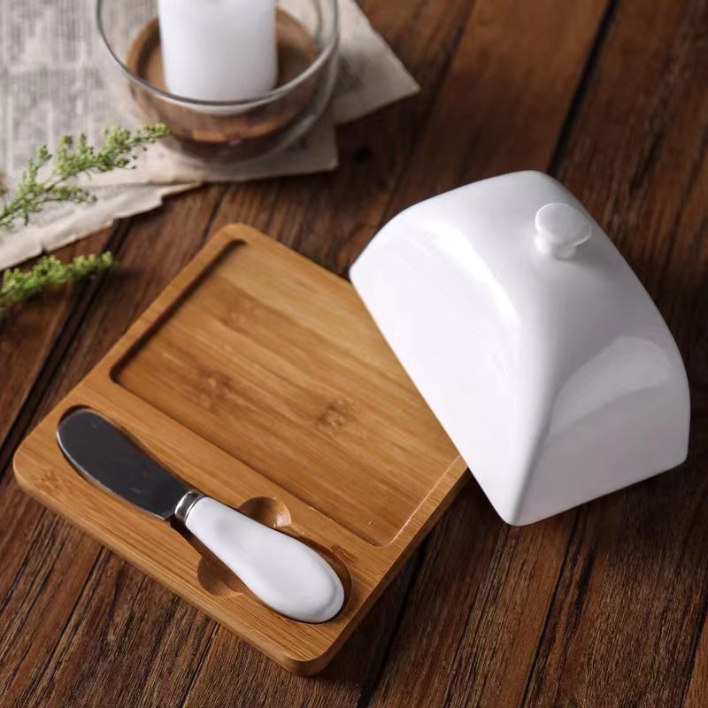 Butter Dish With Bamboo Tray With Cover - 4 Seasons Home Gadgets