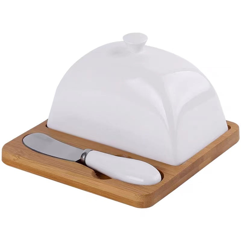 Butter Dish With Bamboo Tray With Cover - 4 Seasons Home Gadgets