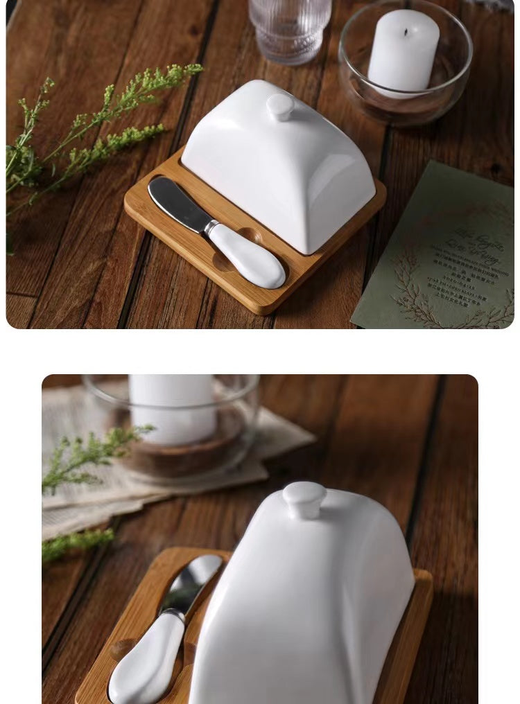 Butter Dish With Bamboo Tray With Cover - 4 Seasons Home Gadgets