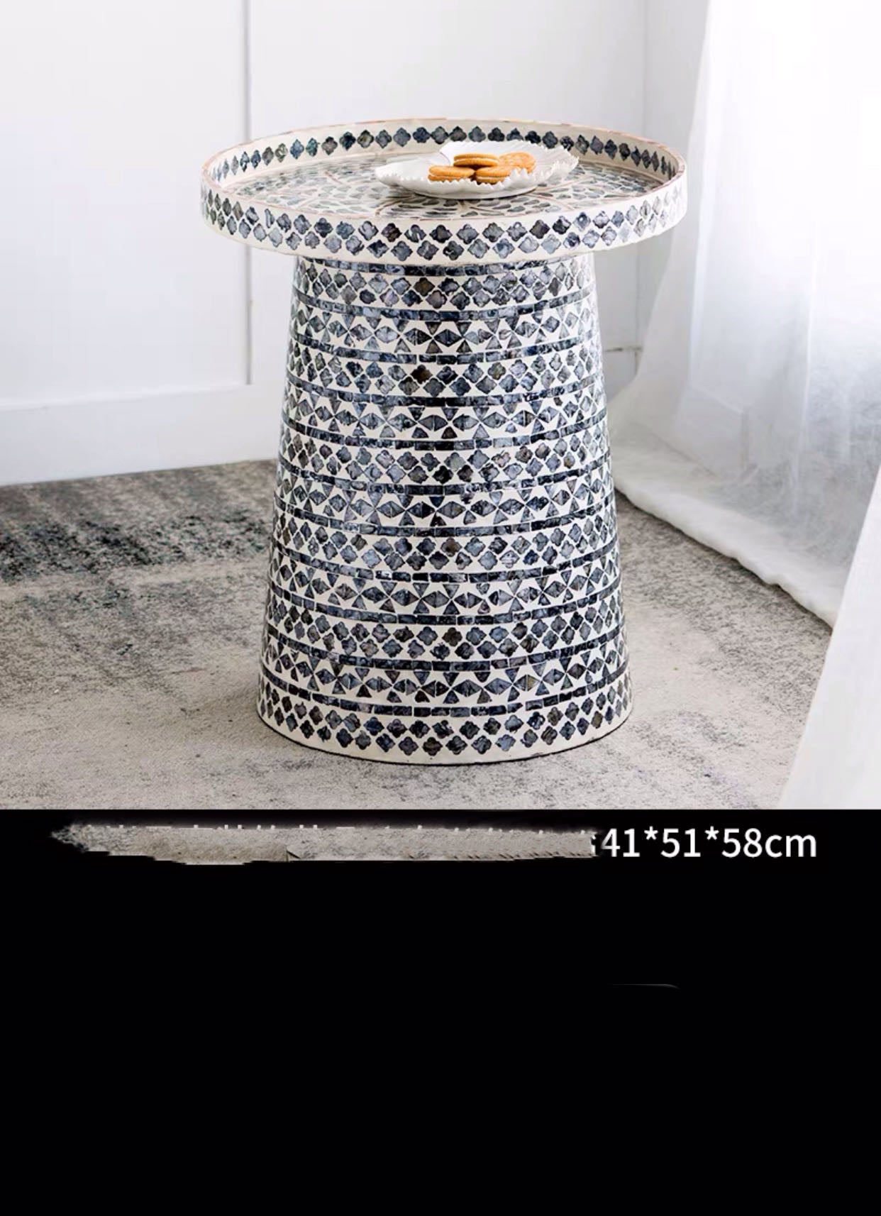 Ceramic Seashell Tray Top Drum End Table - 4 Seasons Home Gadgets