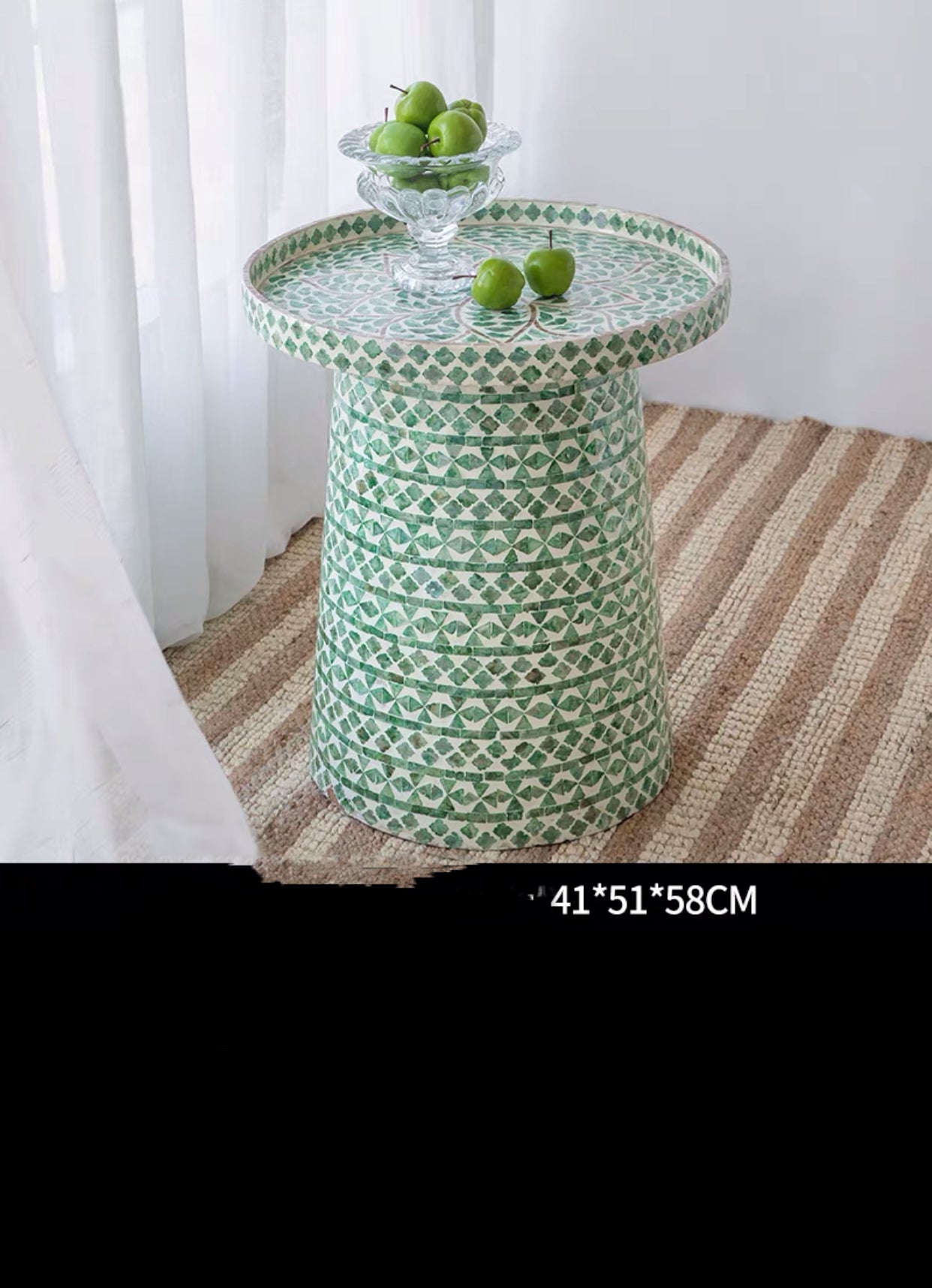 Ceramic Seashell Tray Top Drum End Table - 4 Seasons Home Gadgets