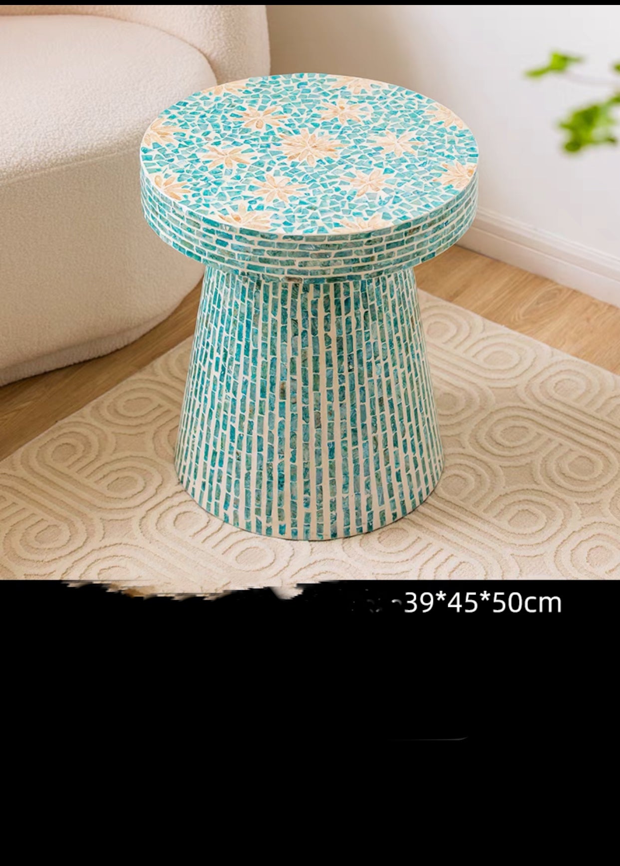 Ceramic Seashell Tray Top Drum End Table - 4 Seasons Home Gadgets