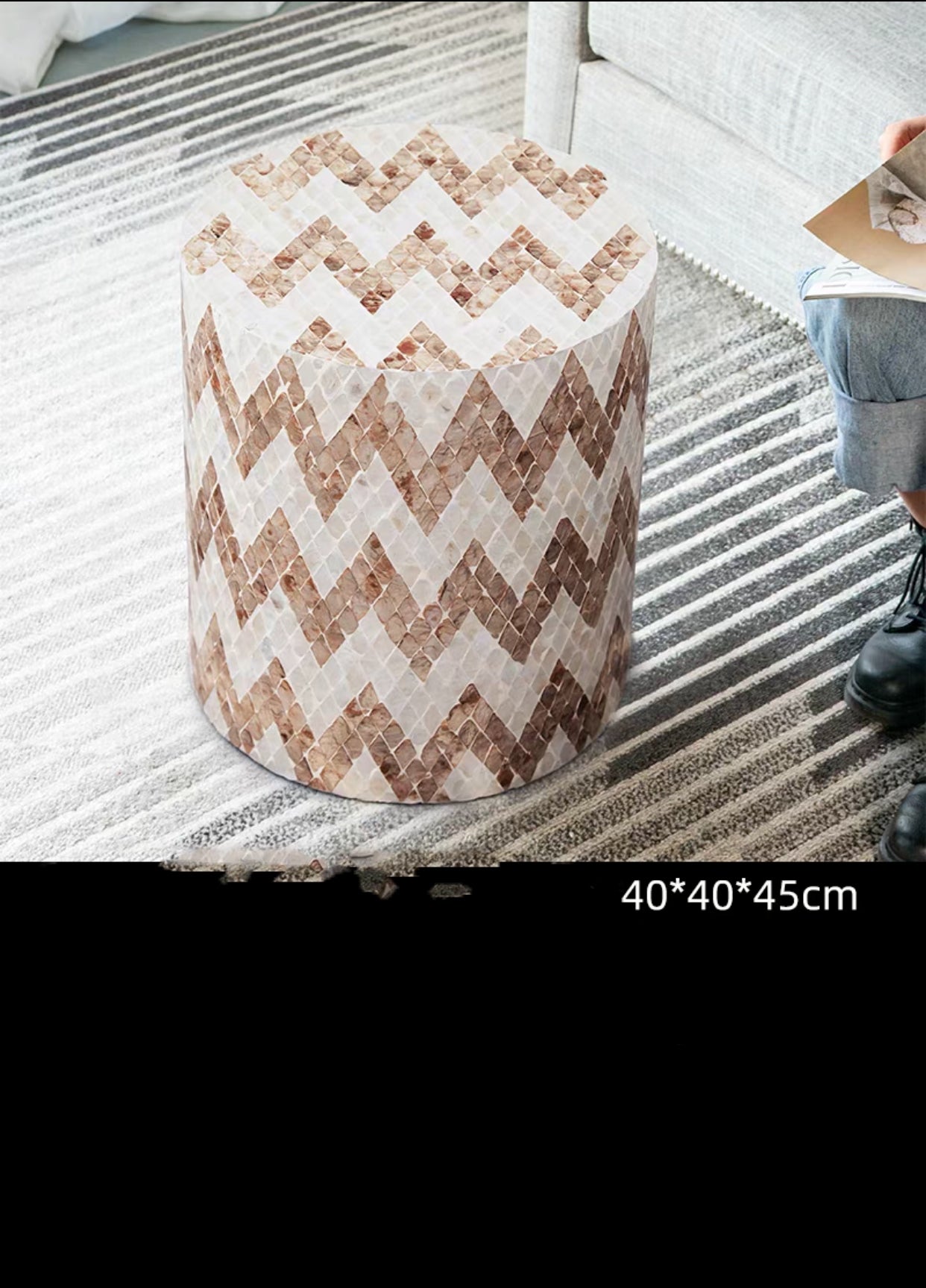 Ceramic Seashell Tray Top Drum End Table - 4 Seasons Home Gadgets