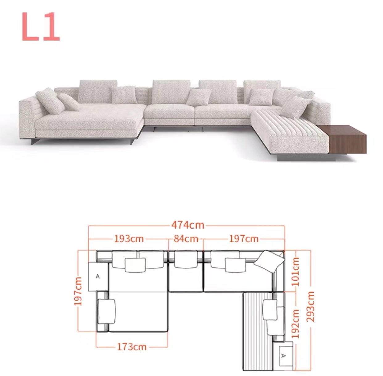 Chelsea 3.65m Wide Symmetrical Modular Corner Sectional Sofa - 4 Seasons Home Gadgets