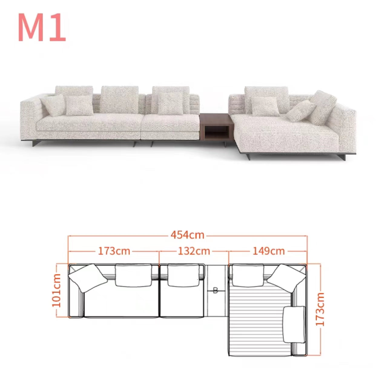 Chelsea 3.65m Wide Symmetrical Modular Corner Sectional Sofa - 4 Seasons Home Gadgets