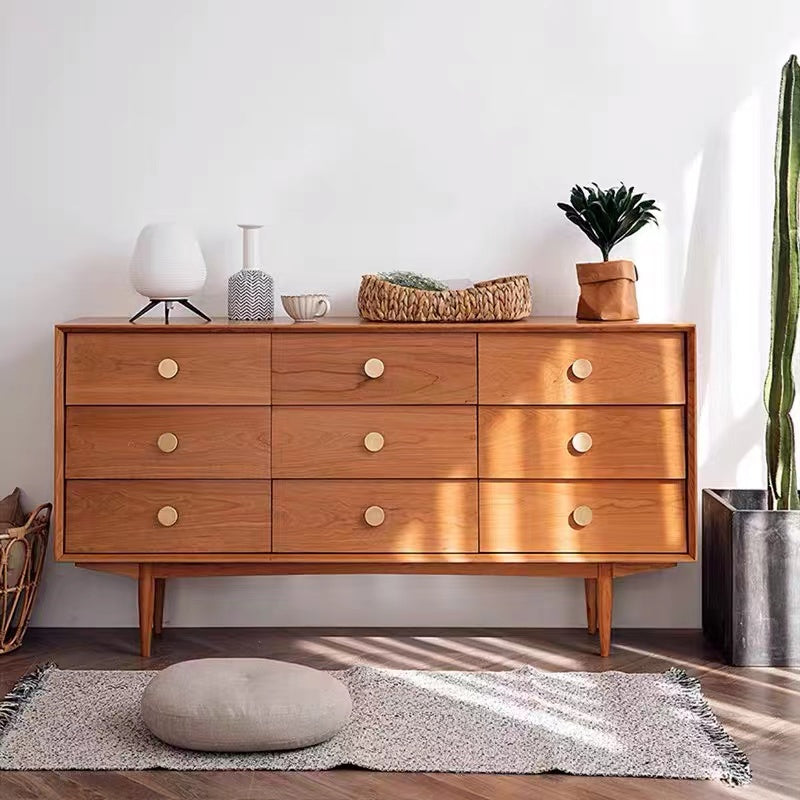 Cherry Oak Wood 9 Drawers Buffet Table - 4 Seasons Home Gadgets