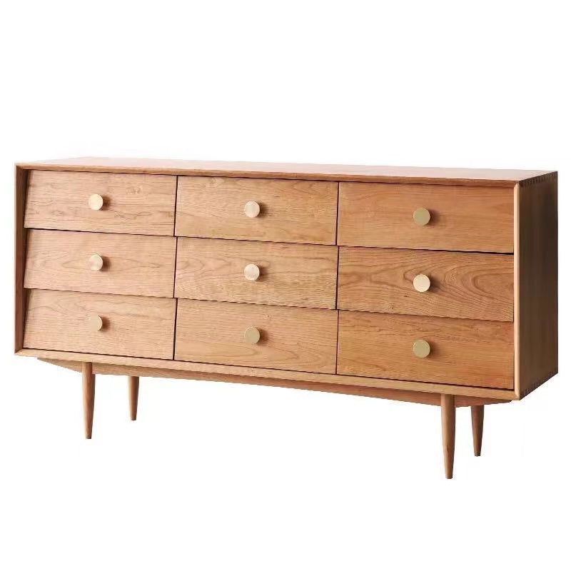 Cherry Oak Wood 9 Drawers Buffet Table - 4 Seasons Home Gadgets