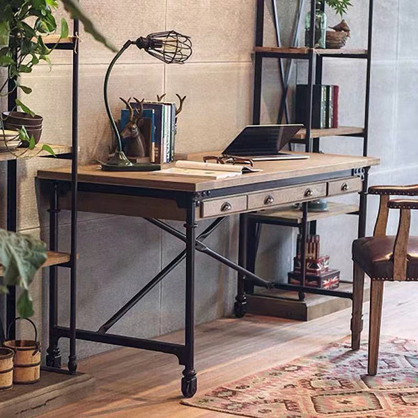 Cherry Oak Work Desk With Drawers & Wheels - 4 Seasons Home Gadgets