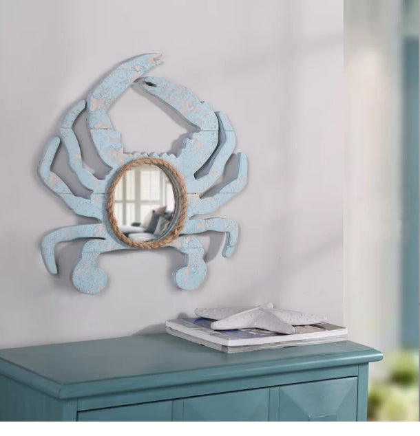 Crab Shape Wood Mirror - 4 Seasons Home Gadgets