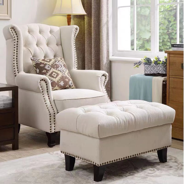 Dannesha Wide Tufted Armchair With Storage Ottoman - 4 Seasons Home Gadgets