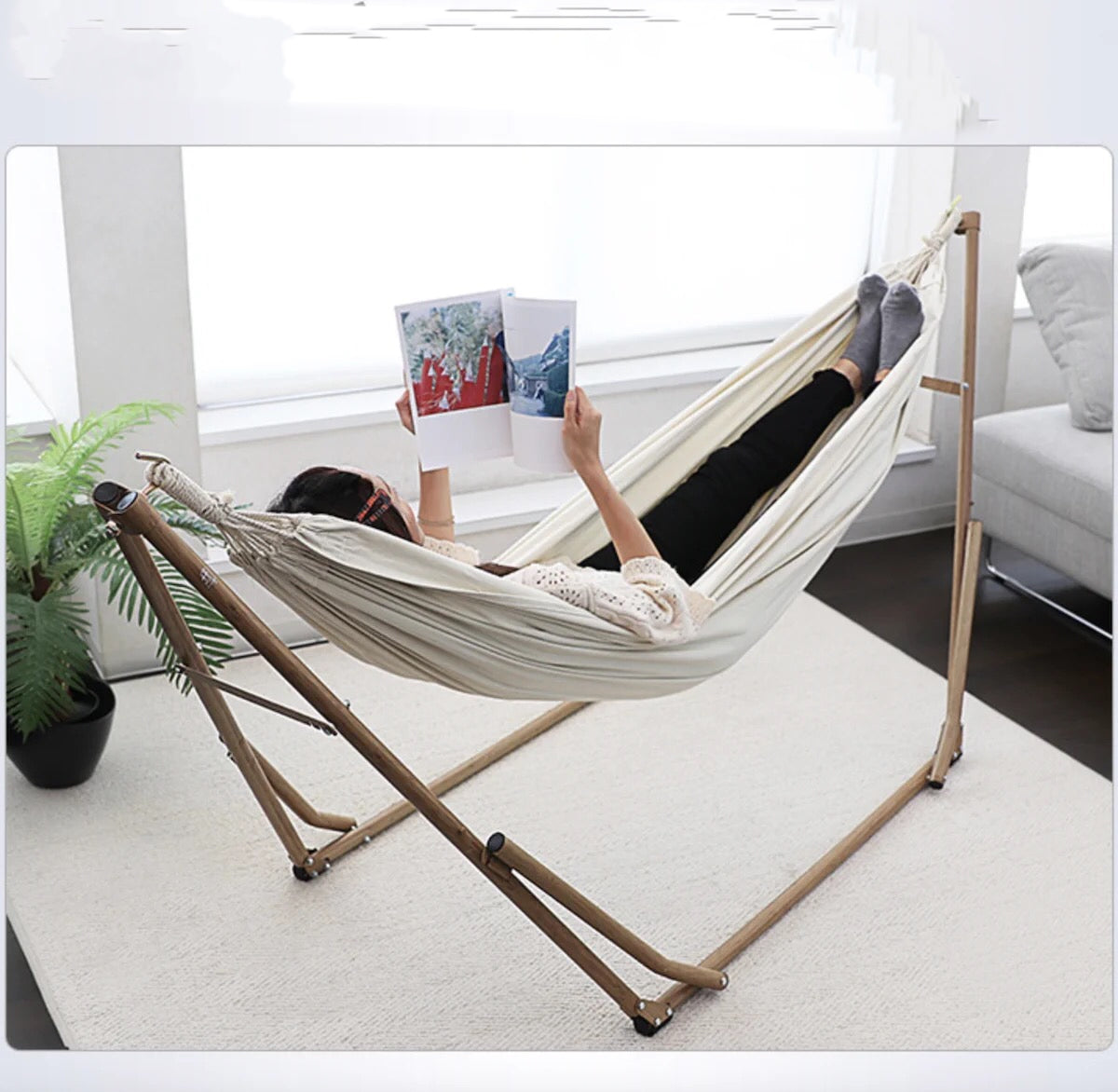 Double Canvas Classic Hammock with Stand - 4 Seasons Home Gadgets