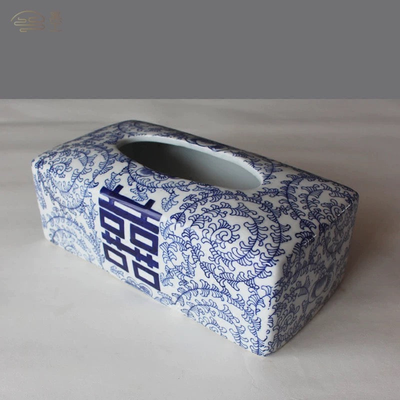 Double Happiness Porcelain Tissue Box Cover - 4 Seasons Home Gadgets