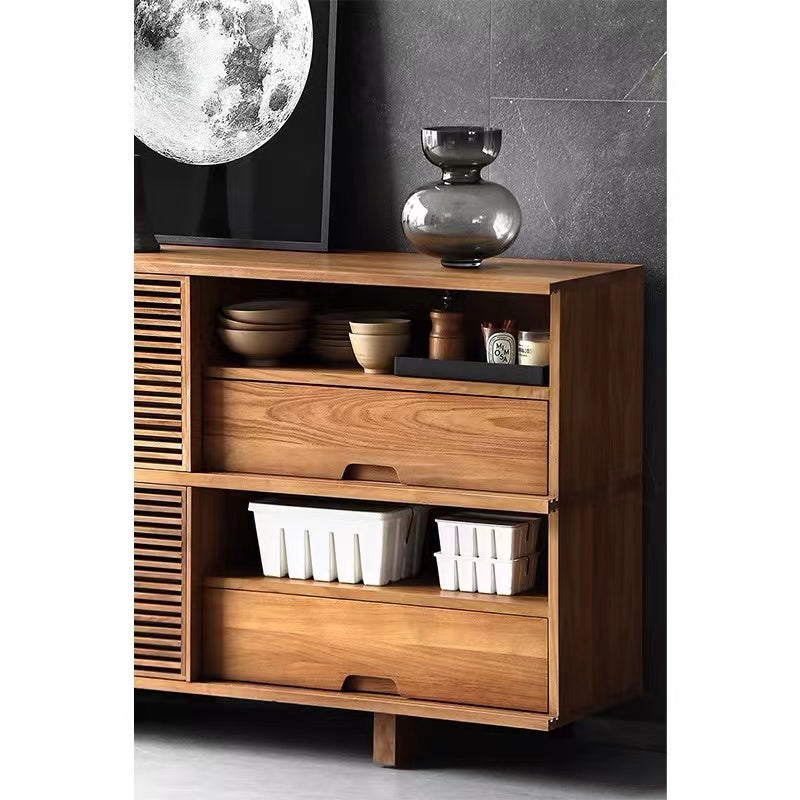 Elisbet Pine Wood Sliding Door Buffet Server Cabinet - 4 Seasons Home Gadgets