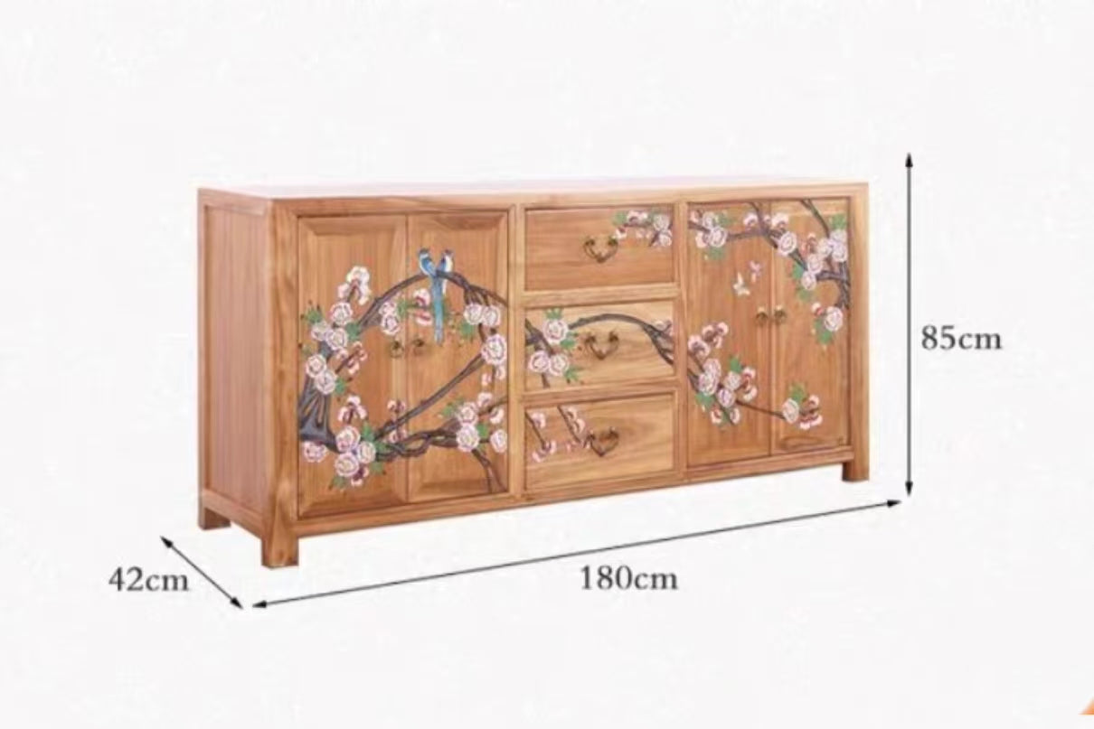 Elm Wood Hand Painted Sideboard Server Cabinet - 4 Seasons Home Gadgets