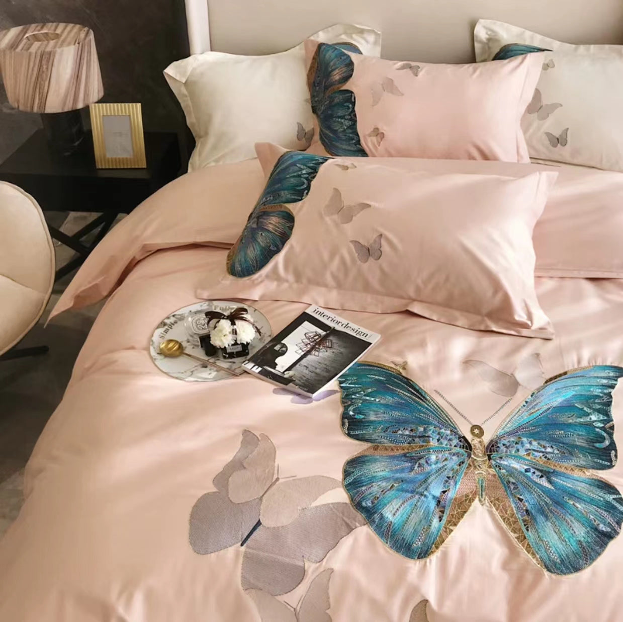 Embroidery Butterfly  Modern & Contemporary Duvet Cover Set - 4 Seasons Home Gadgets