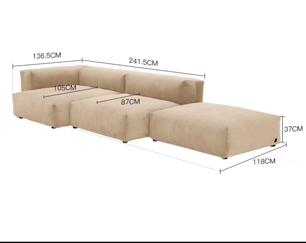 Extra Large Square Arm Modular Sofa - 4 Seasons Home Gadgets