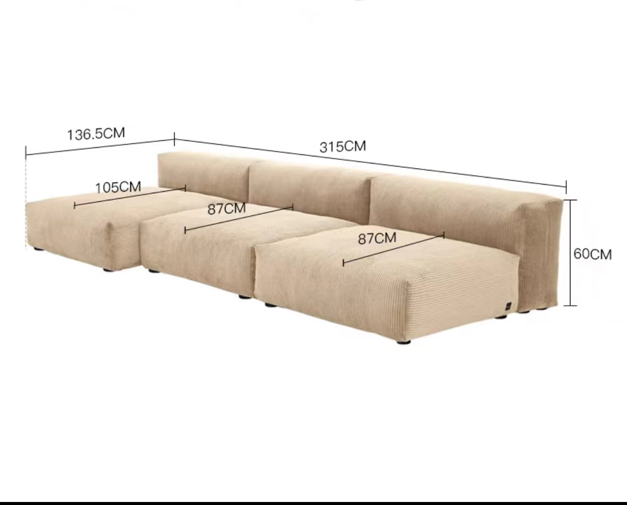 Extra Large Square Arm Modular Sofa - 4 Seasons Home Gadgets