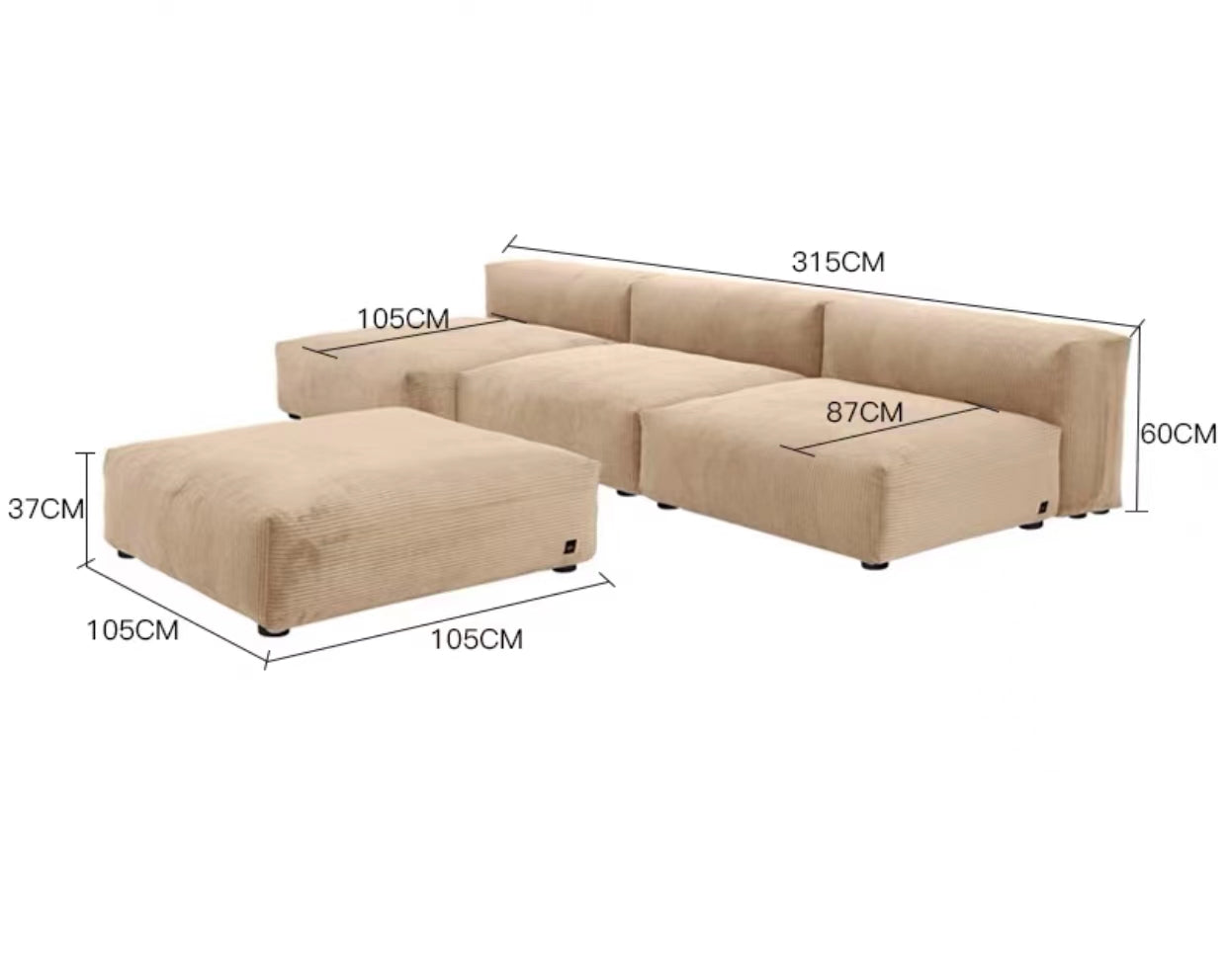 Extra Large Square Arm Modular Sofa - 4 Seasons Home Gadgets