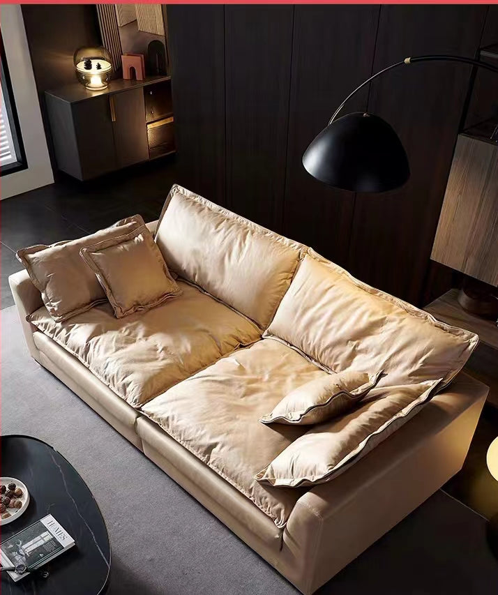 Faux Cream Leather Tuxedo Arm Sofa - 4 Seasons Home Gadgets