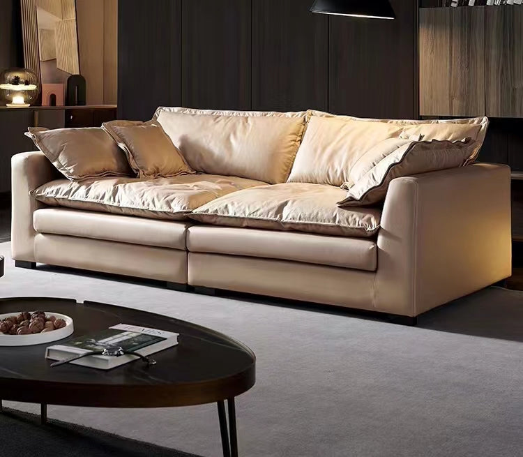 Faux Cream Leather Tuxedo Arm Sofa - 4 Seasons Home Gadgets