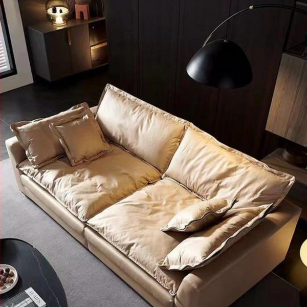 Faux Cream Leather Tuxedo Arm Sofa - 4 Seasons Home Gadgets