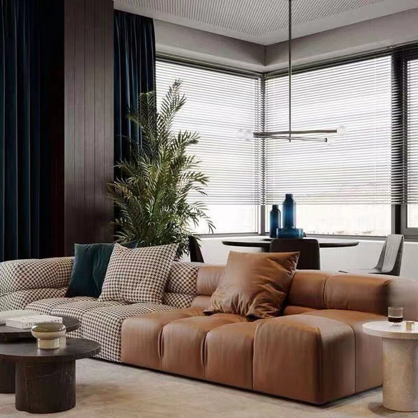 Faux Leather & Fabric Convertible Futon Sofa - 4 Seasons Home Gadgets