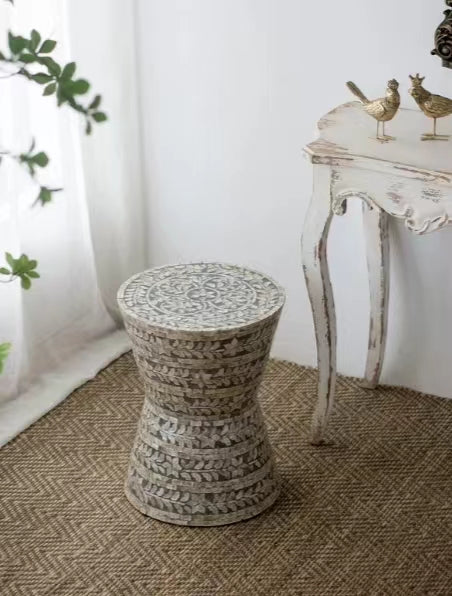 Floral Drum End Table - 4 Seasons Home Gadgets