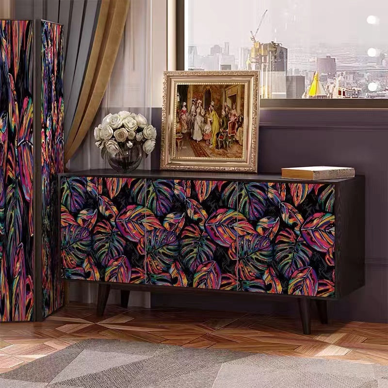 Floral Print Solid Wood Credenza Sideboard - 4 Seasons Home Gadgets