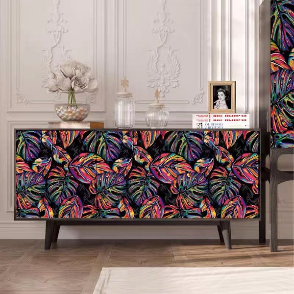 Floral Print Solid Wood Credenza Sideboard - 4 Seasons Home Gadgets