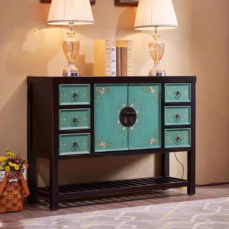 Floral Turquoise Cabinet Sideboard - 4 Seasons Home Gadgets