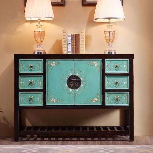 Floral Turquoise Cabinet Sideboard - 4 Seasons Home Gadgets