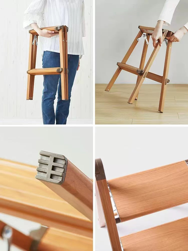 Foldable Solid Wood Step Ladder - 4 Seasons Home Gadgets