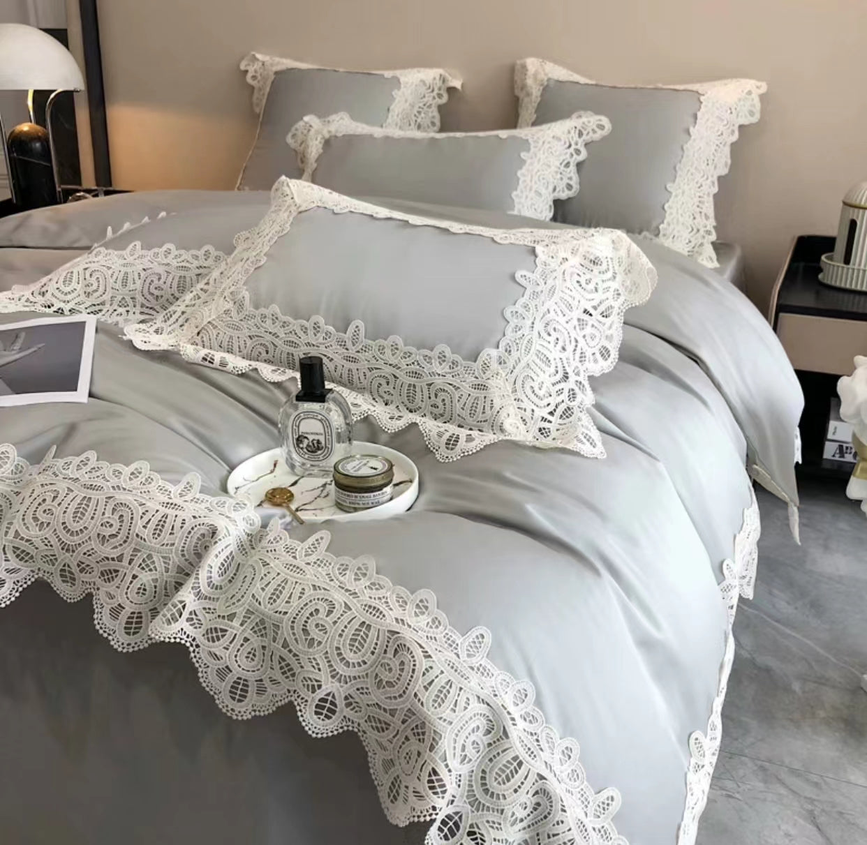 French Lace Cotton Duvet Cover Set - 4 Seasons Home Gadgets