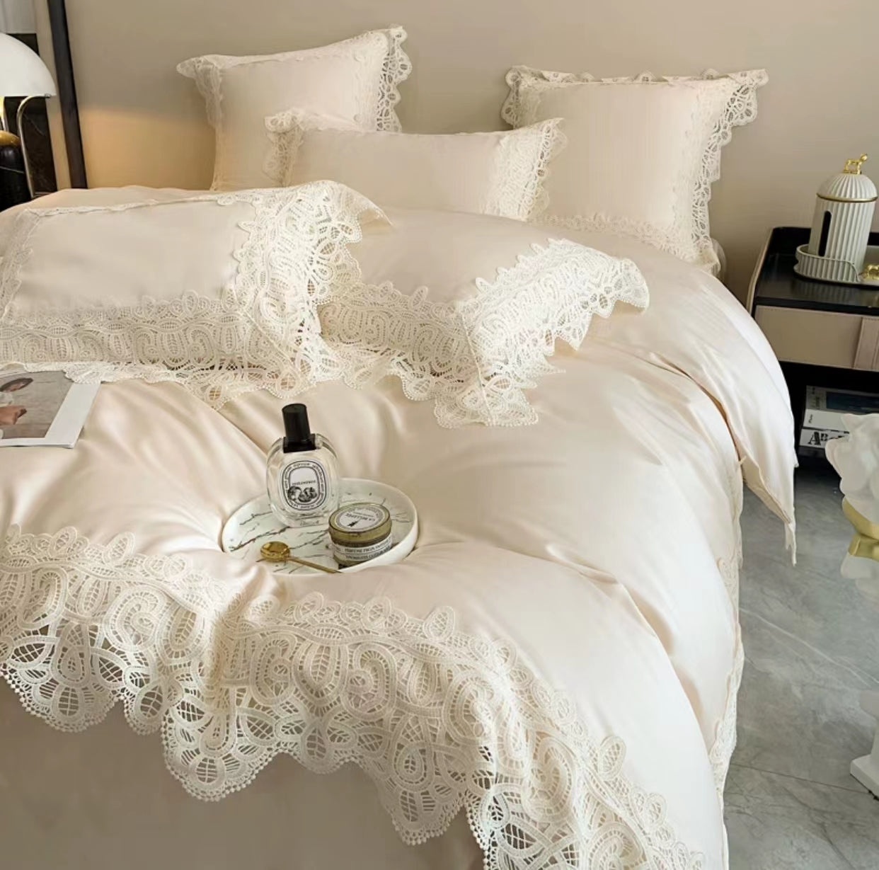 French Lace Cotton Duvet Cover Set - 4 Seasons Home Gadgets