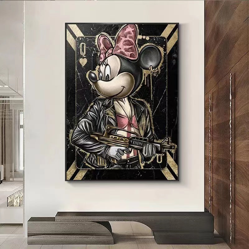 Funny Mickey And Minnie Mouse Pop Art Painting Wall Art - 4 Seasons Home Gadgets