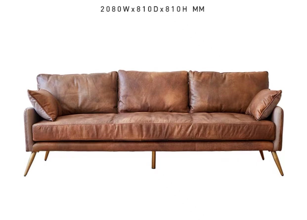 Genuine Leather Round Arm Sofa - 4 Seasons Home Gadgets