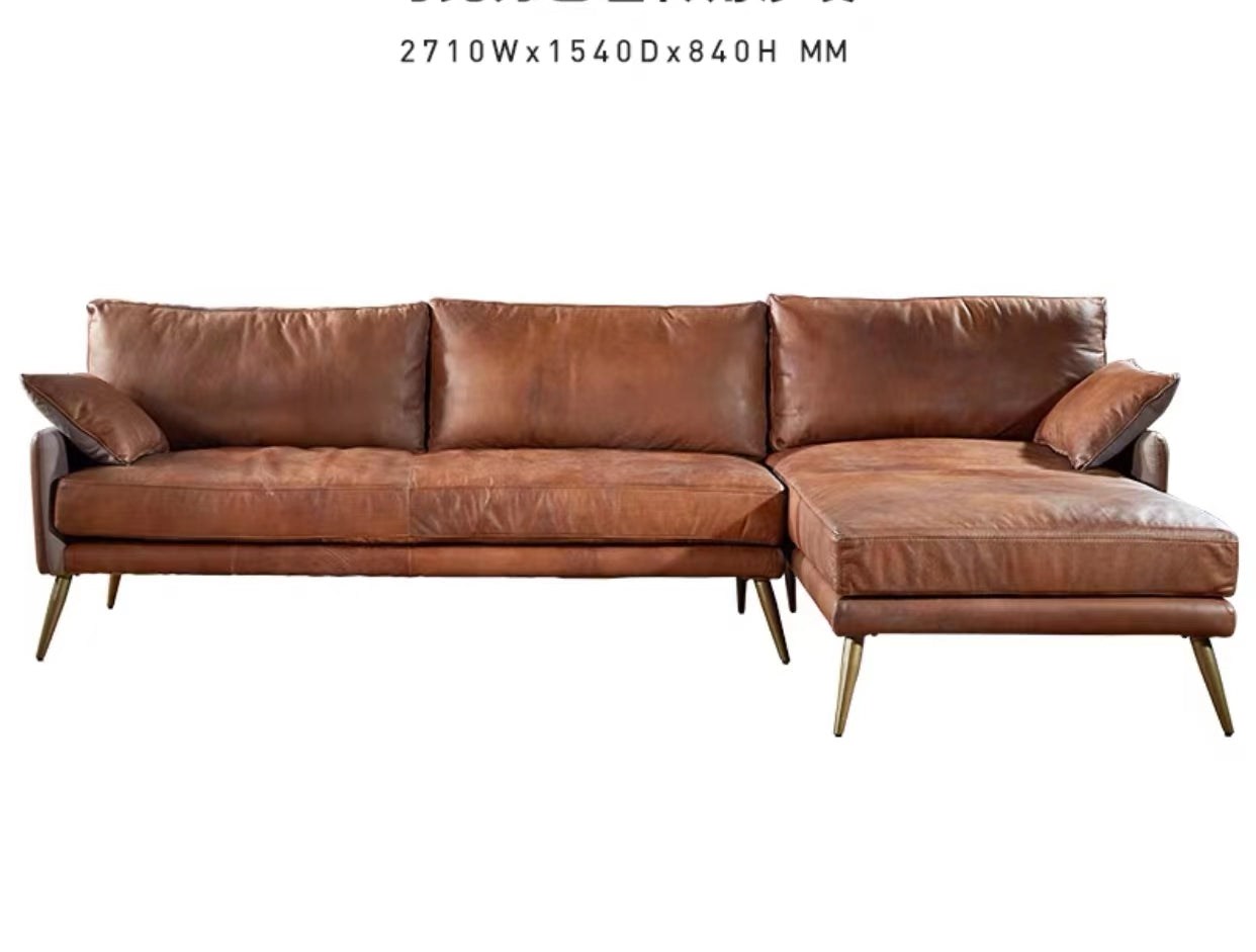 Genuine Leather Round Arm Sofa - 4 Seasons Home Gadgets